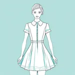 aquamarine dress with peter pan collar and white scalloped trim image